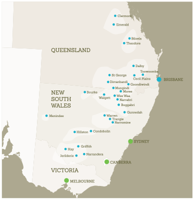 Map of eastern Australia