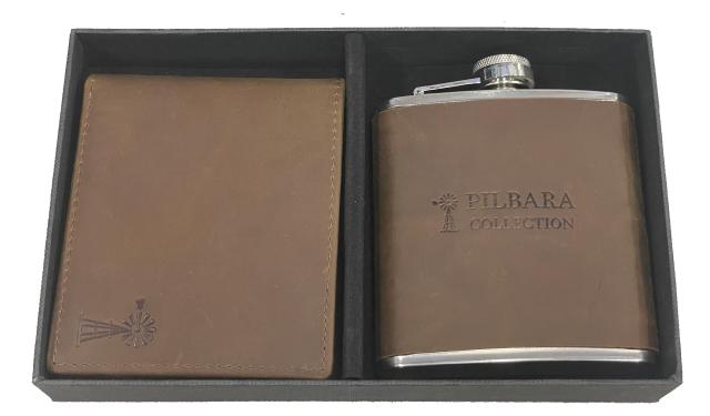 Pilbara Leather Wallet & Hip Flask