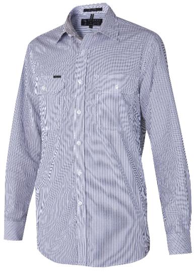 Pilbara Mens Y/D Stripe, Dual Pocket, L/S Shirt