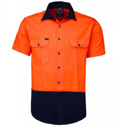 2 Tone Open Front Short Sleeve Shirt