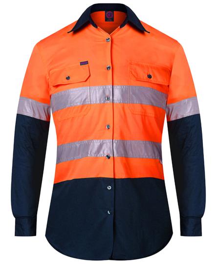 Women's 2 Tone Vented Open Front L/W L/S 50MM Reflective Tape