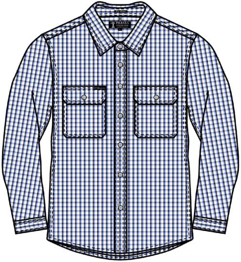Pilbara Men's Y/D Check, Dual Pocket, L/S Shirt
