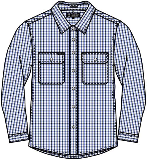 Pilbara Mens Y/D Check, Dual Pocket, L/S Shirt