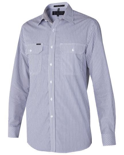 Pilbara Men's Y/D Stripe, Dual Pocket, L/S Shirt