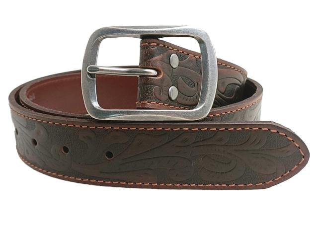 Pilbara Western Oval Buckle Tooled Leather Belt